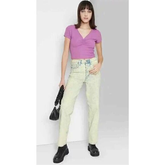 Wild Fable Women’s Highest Rise 90s Straight Jeans Yellow Acid Wash Size 14 - Picture 1 of 5